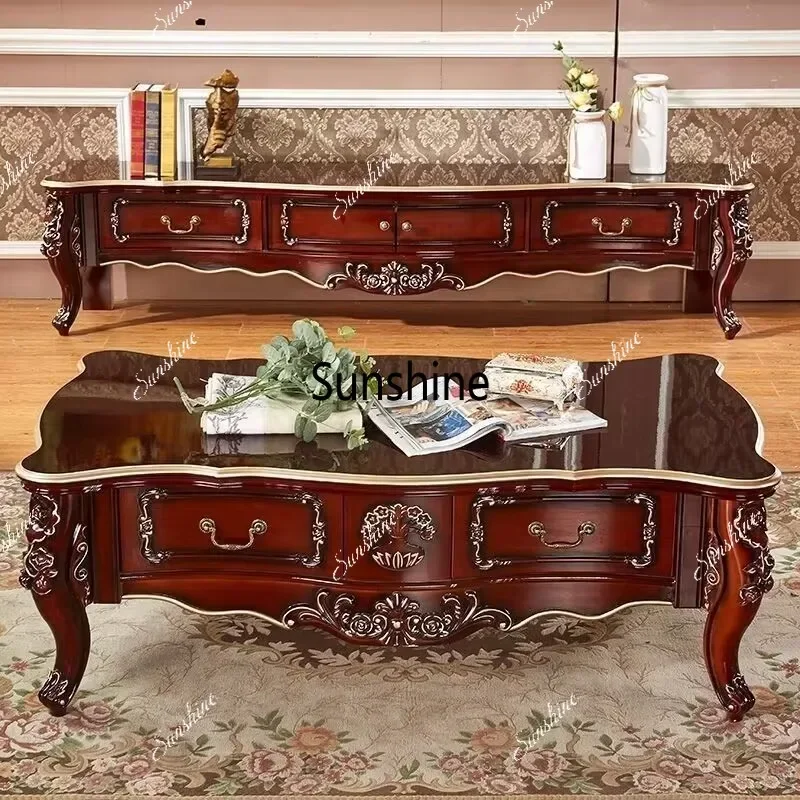 Living room household simple French ivory white small apartment solid wood paint coffee tableT*
