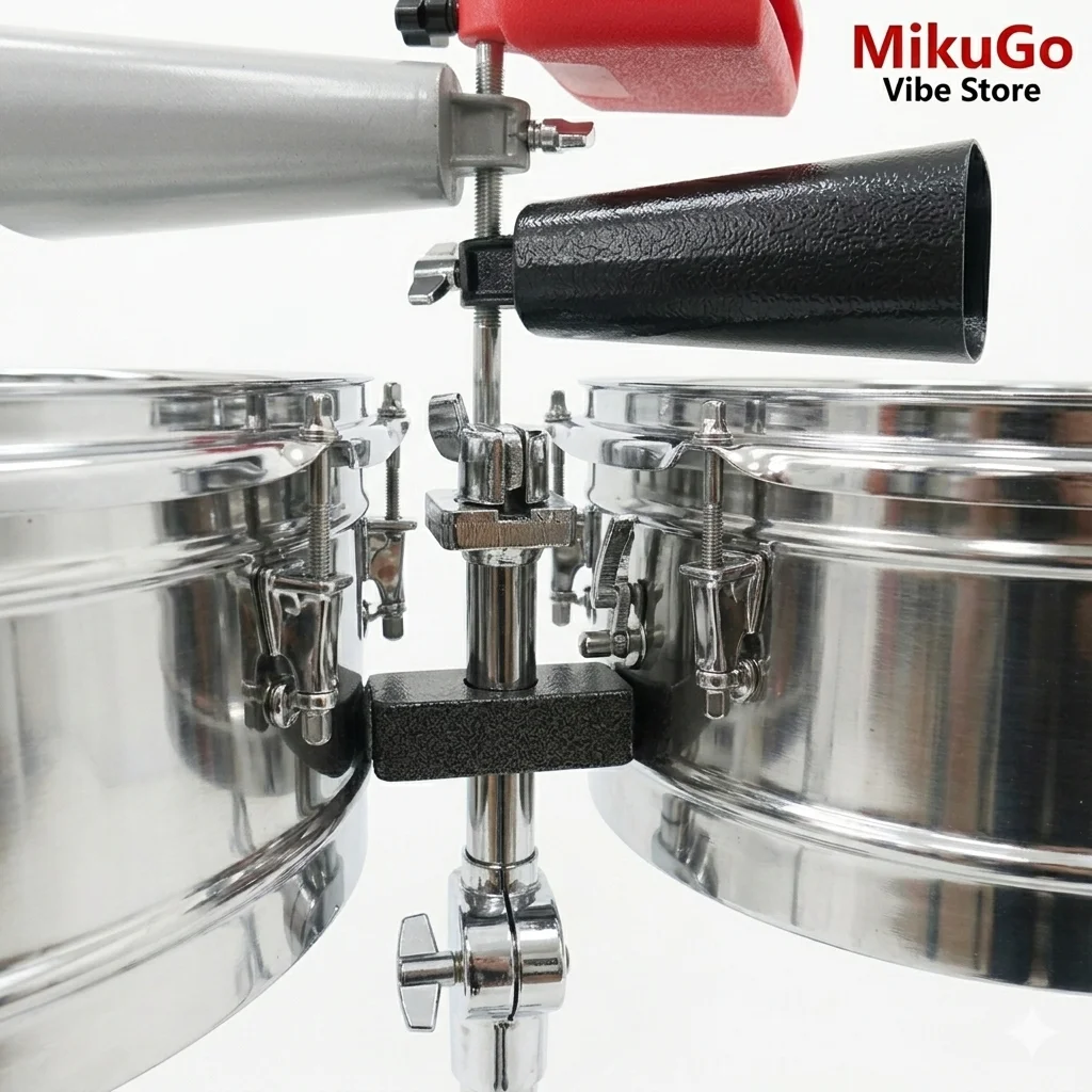 Timbel 13+14 Inch Drum Chamber Set 4inch Black Cowbell 6inch Silver Cowbell Red Block 22mm Cymbal Stand 16inch Cymbal Plastic
