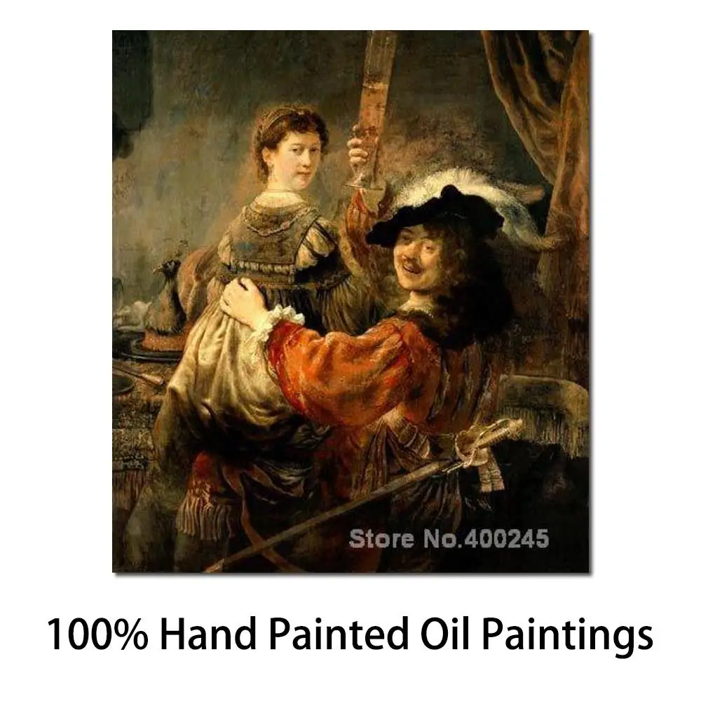 

Rembrandt Van Rijn Self Portrait of The Artist with His Young Wife Saskia Prodigal Son Oil Painting High Quality Hand Painted