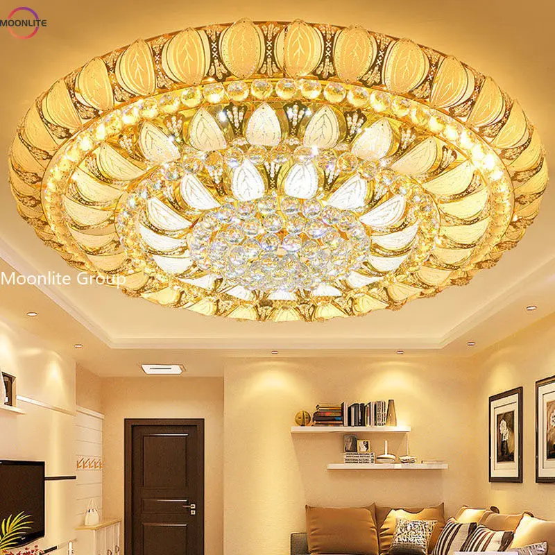 Luxury Gold Large Ceiling Light K9 Shining Dazzling Crystal Ceiling Light Living Room Lotus Shape Golden Home Light Decoration