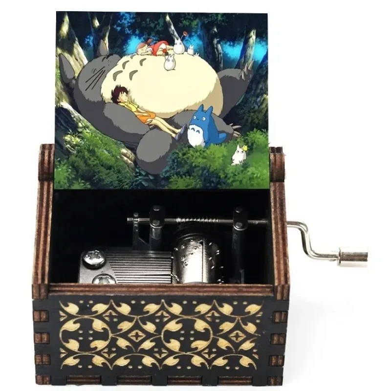 Caja de música de madera pintada, regalo musical de Totoro, adorno, caja de música de madera de lujo ligero con manivela.