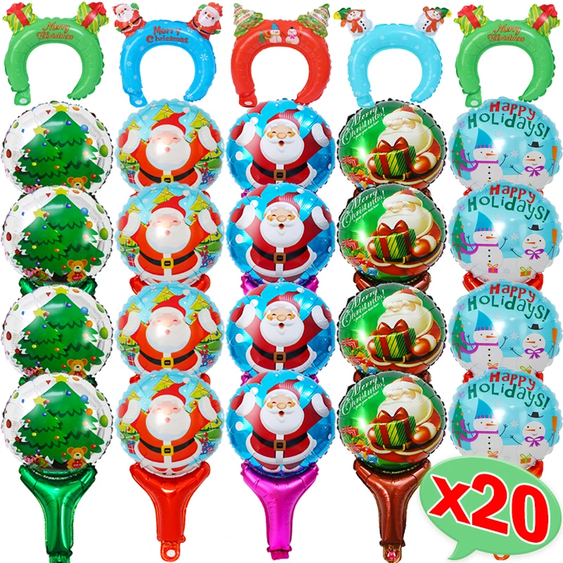 

Christmas Children Party Decorative Toys Hand-held Aluminum Balloon Stick Santa Claus Snowman Balloon Hairband Hair Accessories