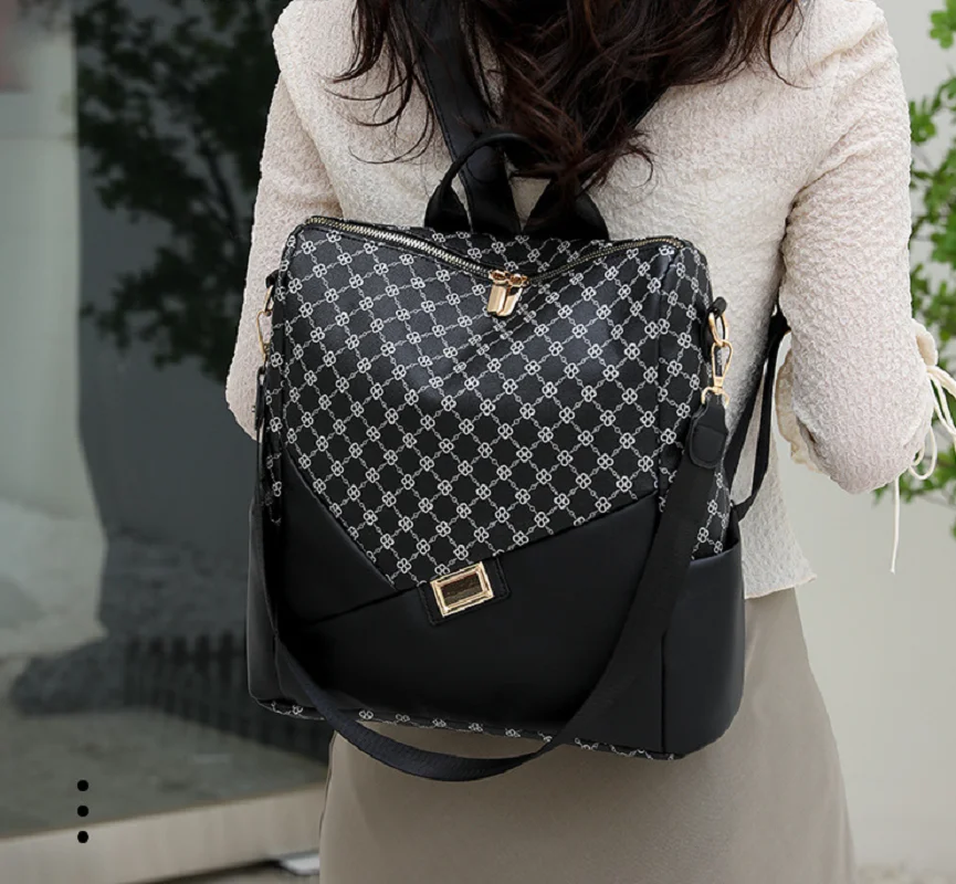 New Women Fashion Printing Large Capacity Leather Travel Backpack Vintage Designer Double Zipper Shoulder Bags School Bag Totes