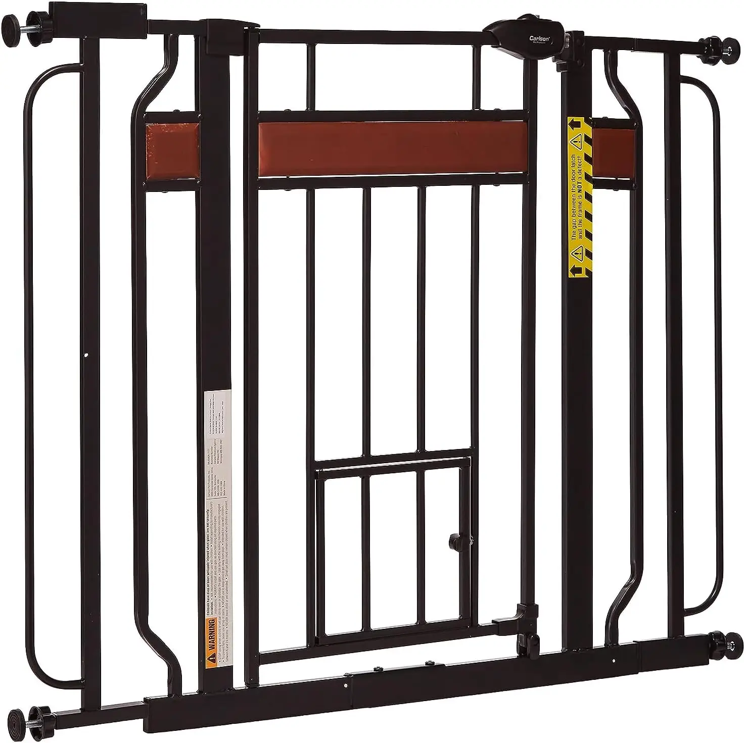 Home Design Extra Wide Walk Thru Pet Gate with Small Pet Door, Includes Décor Hardwood, 4-Inch Extension Kit, Pressure M