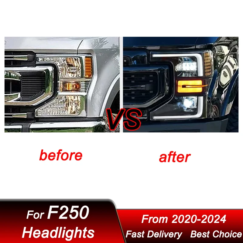 Hot Car Headlights For Ford F250 20-24 Upgrade full LED Headlamp Assembly High Configure Projector Lens Accessories Kit