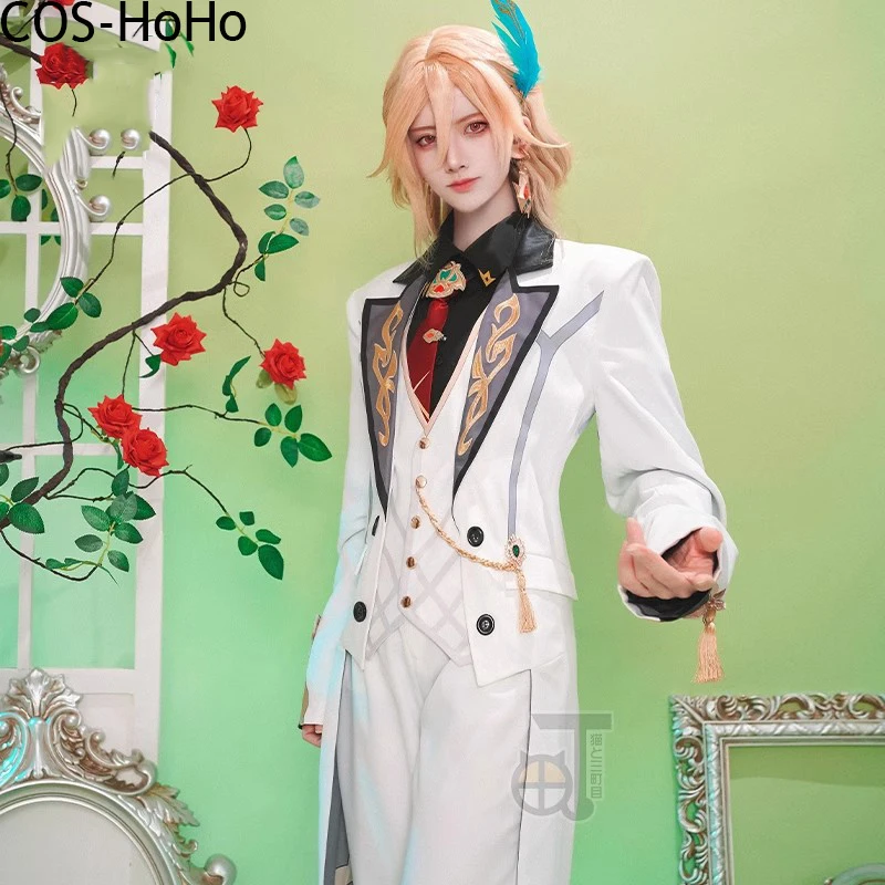 COS-HoHo Genshin Impact Kaveh White Tuxedo European Game Suit Elegant Noble Cosplay Costume Halloween Party Role Play Outfit Men