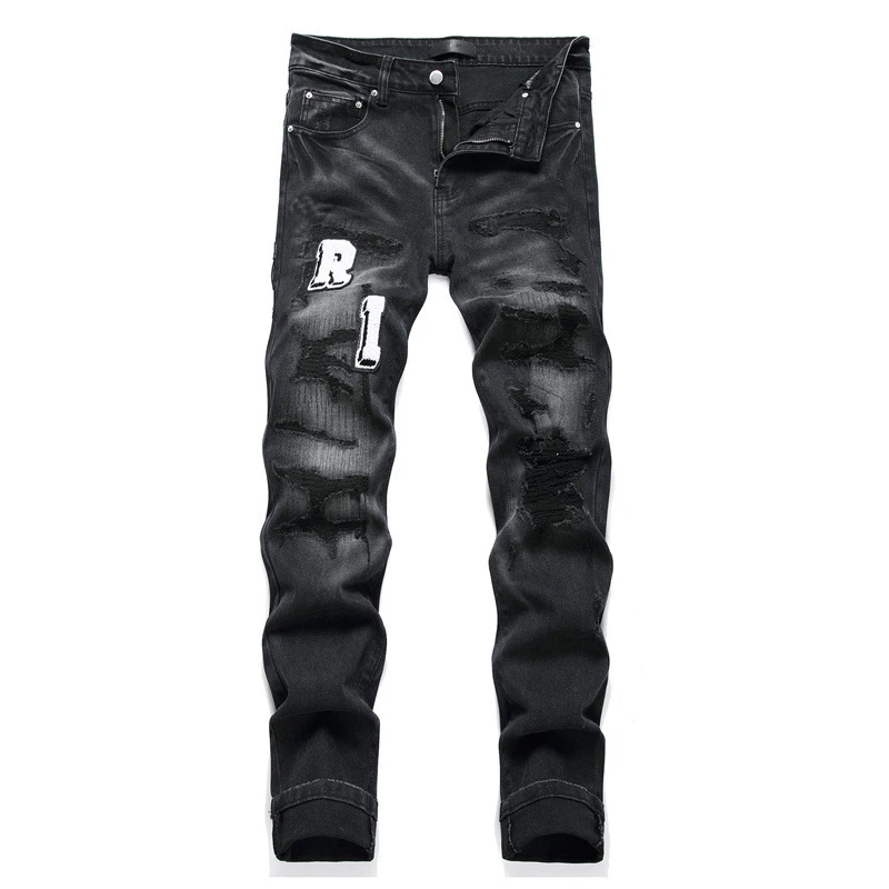 2024 new Men's jeans 3529 vintage black jeans ripped trend stretch slim fashion pants men's pants