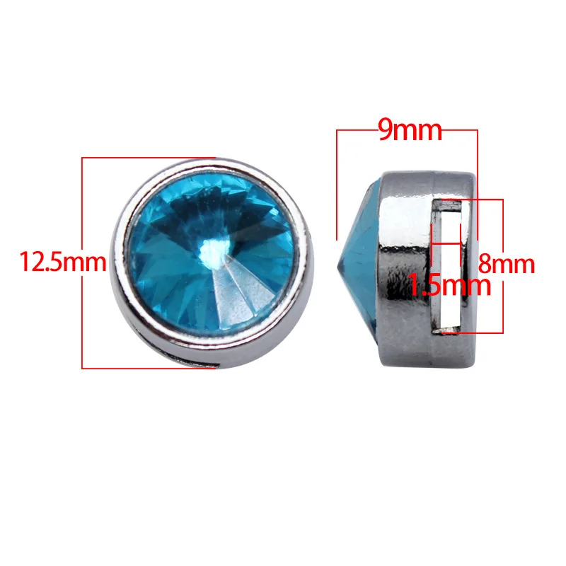 40PCS/lot Hole 8MM Birthstone Slide Charms Flower Cake DIY Charm Fit For 8mm Leather Wristband Bracelet Jewelry Making