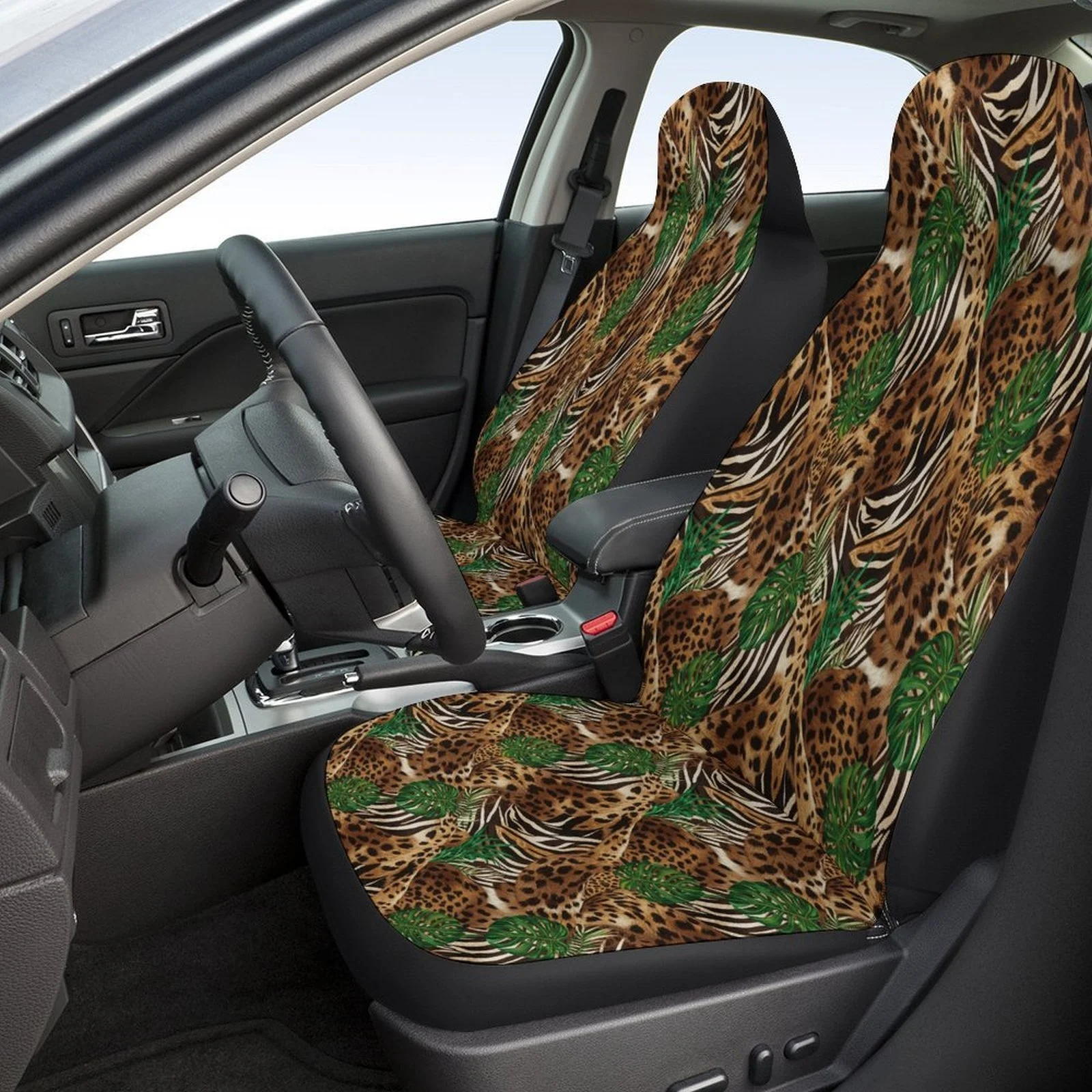 Tropical Animal Print Themed Car Seat Cover Set For Most Cars, Trendy High-quality Car Seat Protector Covers Full Set, Car Seat