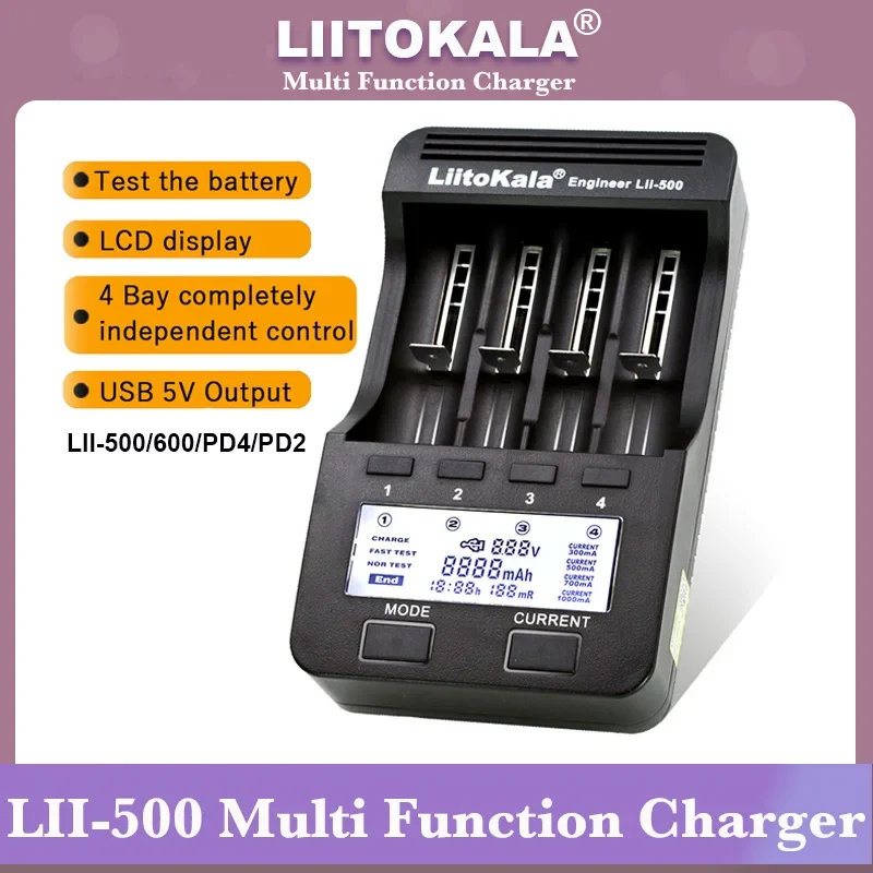 Liitokala lii500 lii600 LCD 3.7V/1.2V AA/AAA 18650/26650/16340/14500/10440/18500 Battery Charger with screen lii-500