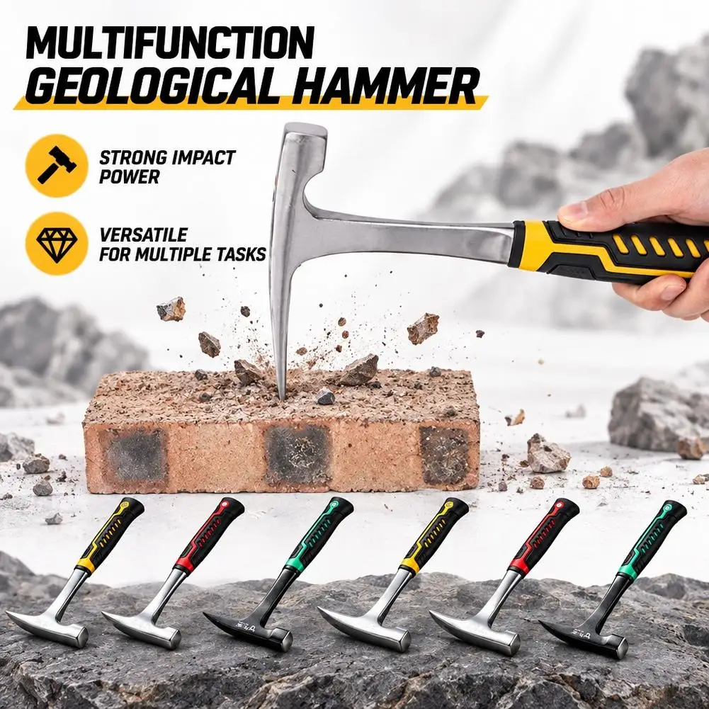 Multifunctional Geological Hammer Steel Rock Pick Hammer Geology Rock Breaking Hammer For Field Exploration Mineral Sampling
