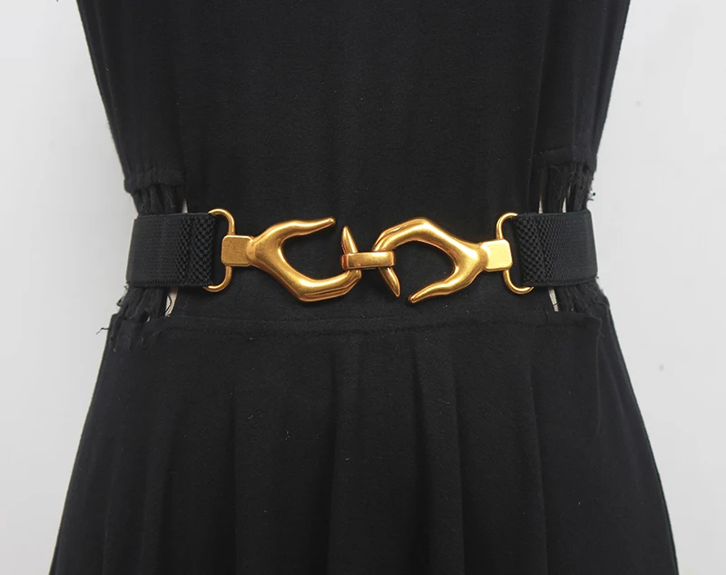 Women's Runway Fashion Gold Silver Buckle Elastic Cummerbunds Female Dress Corsets Waistband Belts Decoration Narrow Belt