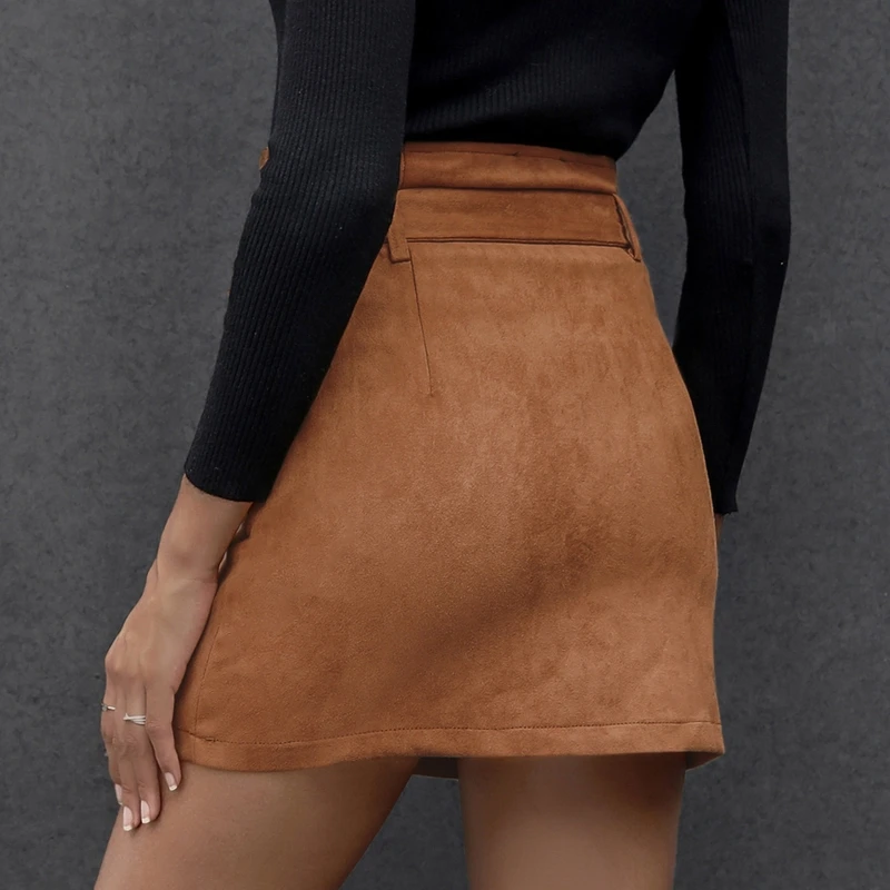 Women Summer High Waist Button Front Belted Slim Mini Pencil Skirt Simple Solid Color Self Tie Casual Slim Fitted A-Line Party