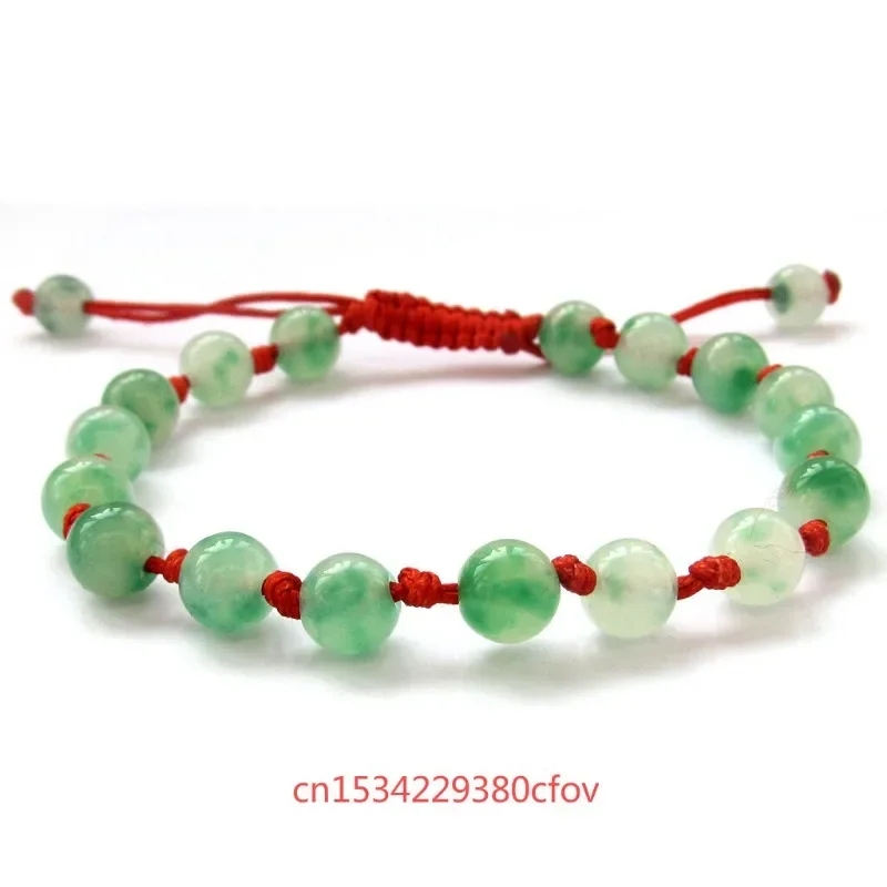 Customized Green jade Emerald 8MM Beads Hand Knotting Bracelet Accessories DIY Jewellery Fashion Man Woman Luck Amulet New