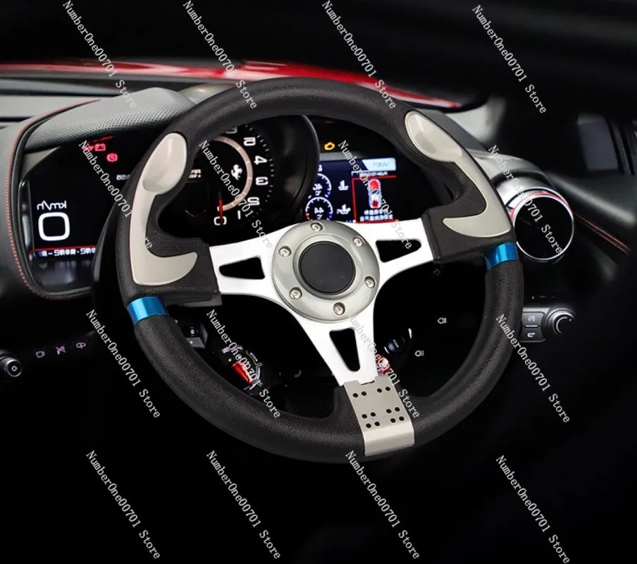 13 Inch PULeather Steering Wheel for Car Racing, Universal Fitting Sports Modification Accessories PU, Aluminum Bracket Material