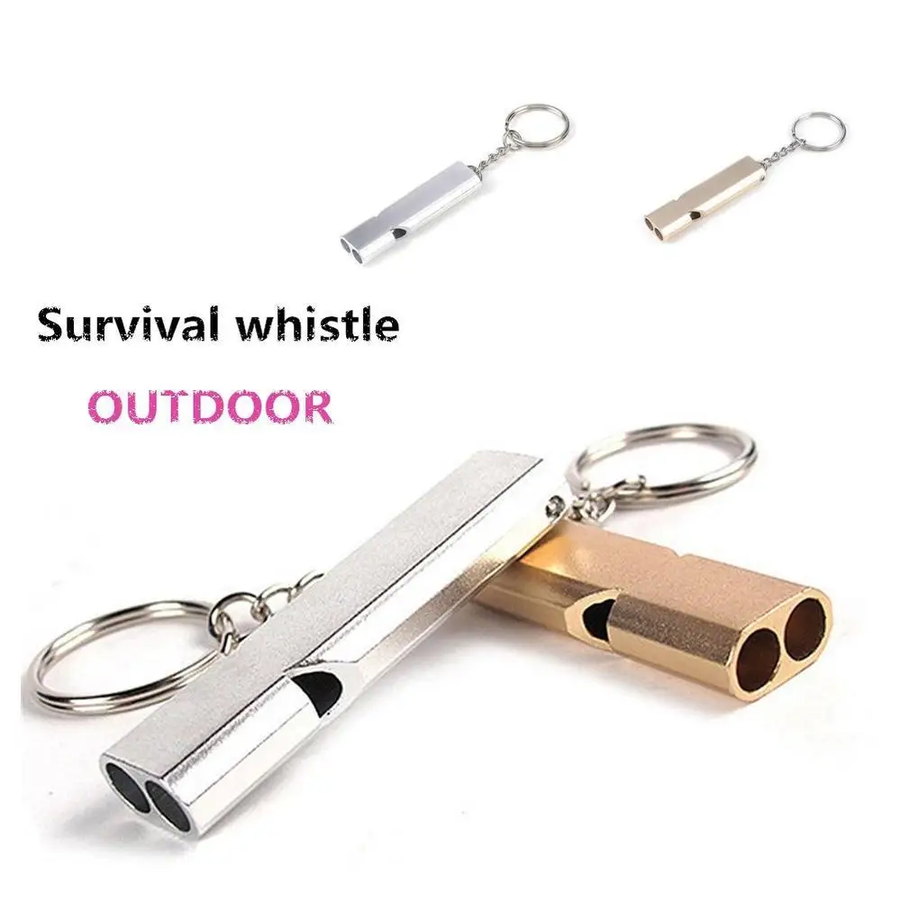 Hot Outdoor Camping Wandelen Dubbele Frequentie Emergency Survival Antenne Aluminiumlegering Fluitje Sleutelhanger Accessoire Sport Team Geschenken