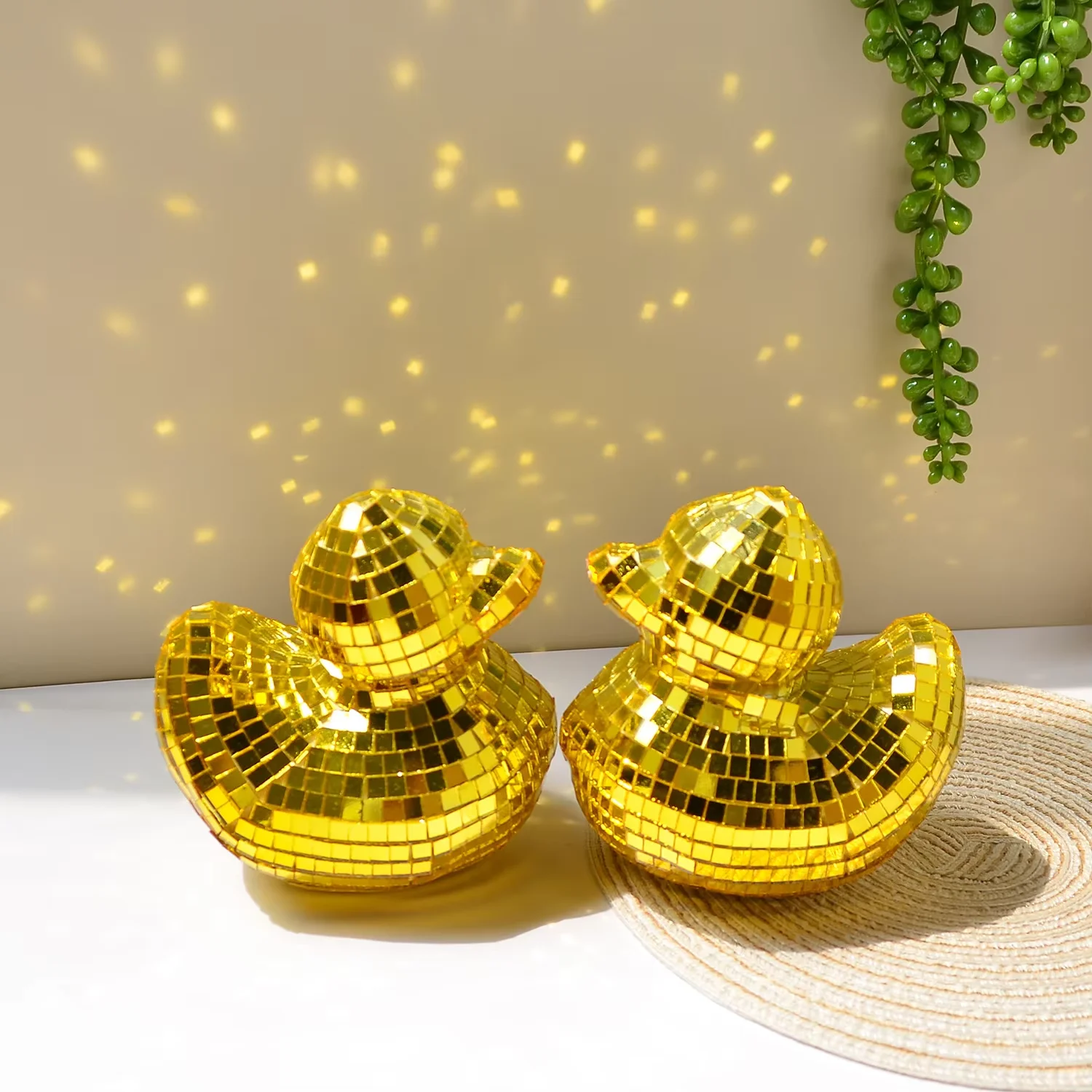 gadgets  decoration tabletop gadgets Yellow glass mirror duck Disco duck decoration