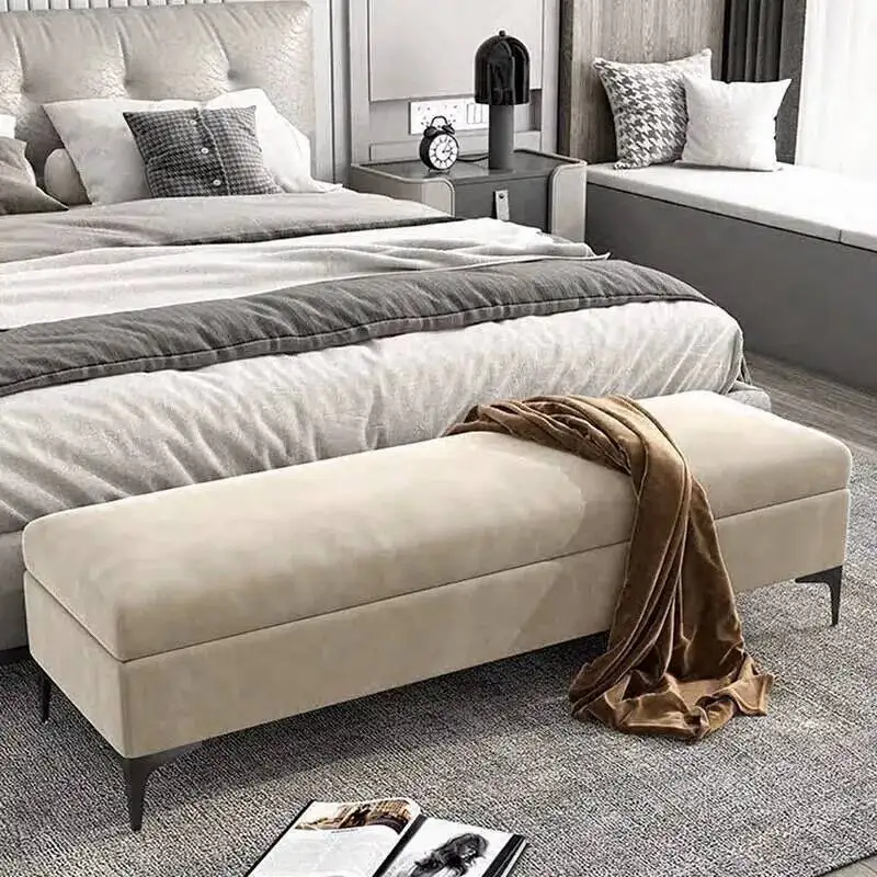 Luz de luxo flanela sapato mudando fezes quarto final da cama fezes designer armazenamento sapato rack casa sala estar sofá footstool