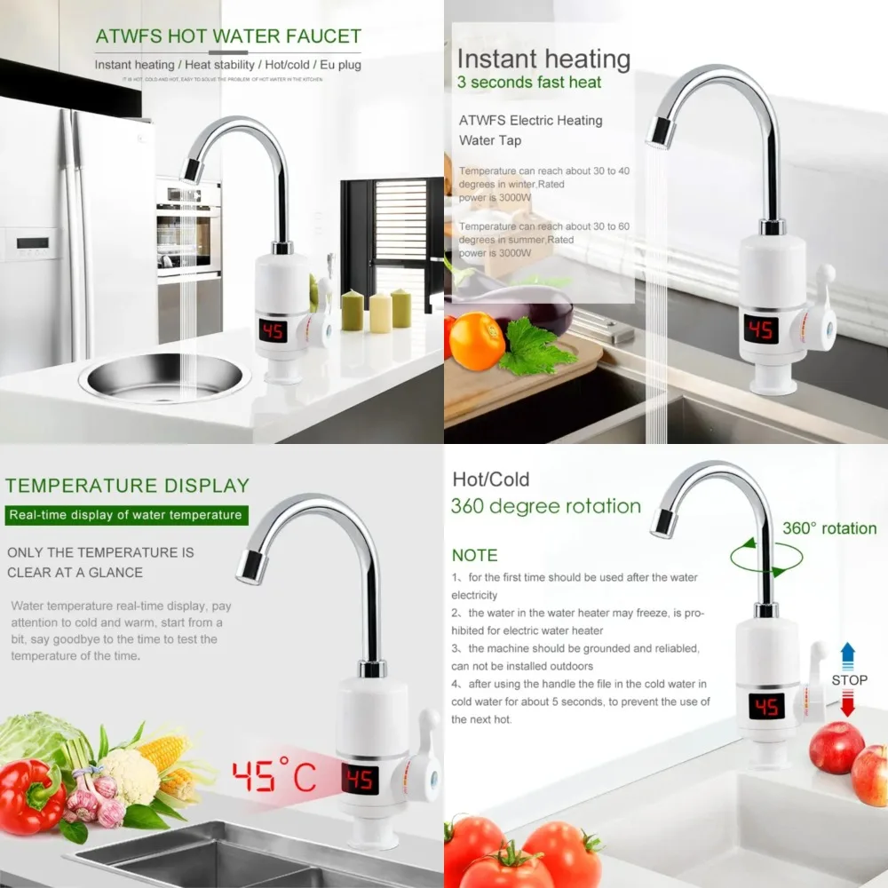 

with Efficient Faucet Display Water Tap for Instant Instantaneous Temperature 3000w Thermostat, - Electrical Heater Qui Hot Fast