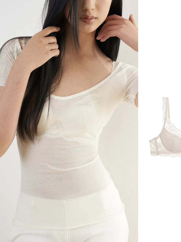 

Selfideology Independent Brand V-ne Wool Women's T-irt Casual Slim Fit ort Sve Knitted Summer Top