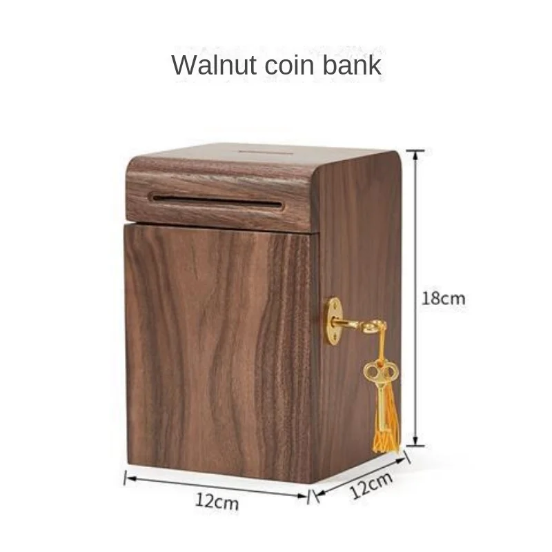 Wooden Saving Pot Large Capacity Coin Paper Money Saving Box with Key Lock Children Gift Mini Cash Box