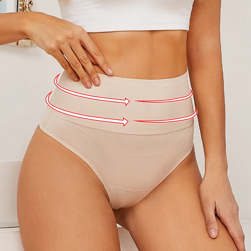 FINETOO 1Pcs Women Waffle Bodysuit Shapewear Sexy High Waist Panties Tummy Control Thongs Female Breathable Slimming Underwear