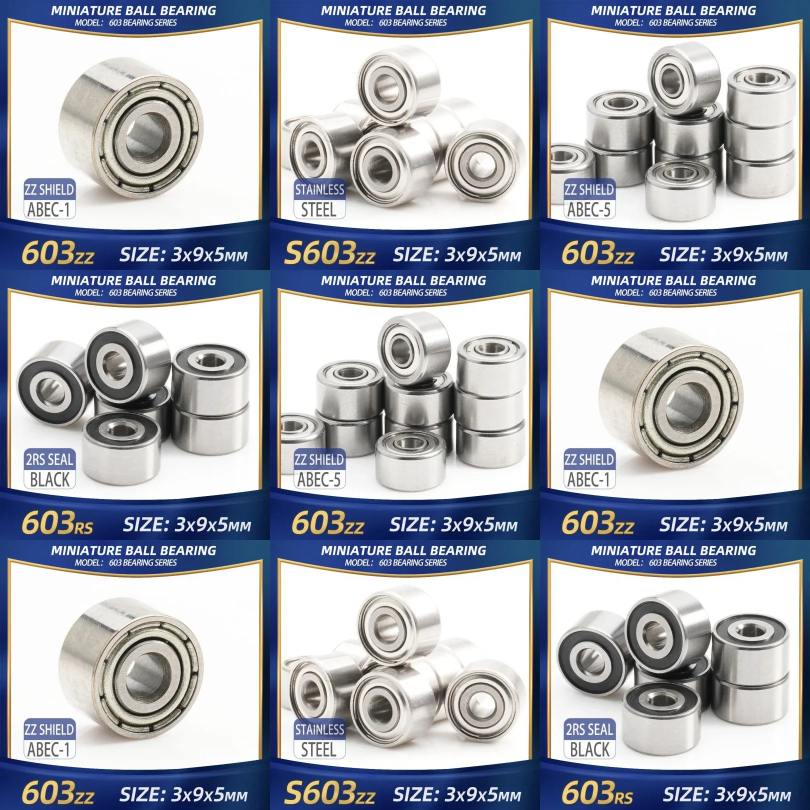 FUSHI 603 ZZ Bearing 3x9x5 mm 10Pcs 603ZZ RS 2RS Handpiece Bearings For Strong Industrial Motors High Speed