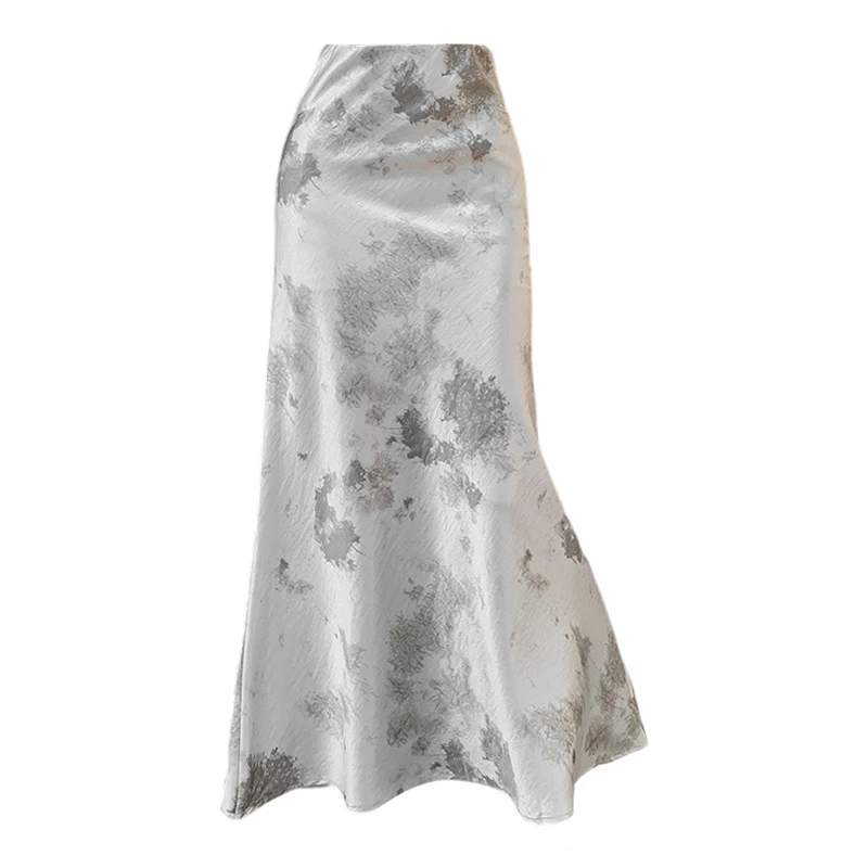Koreaanse stijl elegante satijnen tie-dye bodycon vintage lange rok dames lente zomer mode hoge taille casual zeemeermin rokken