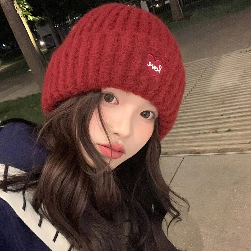 Cold Resistant Hearing Protection Women s Knitted Hat New Year Red Plush Versatile Large Head Circumference Warm Ear Protective
