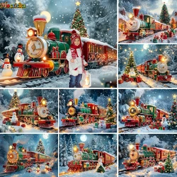 Christmas Colorful Train Background Photography New Year's Eve Snowman Xmas Tree Gift Backdrop Booth Kids Winter Birthday Photo