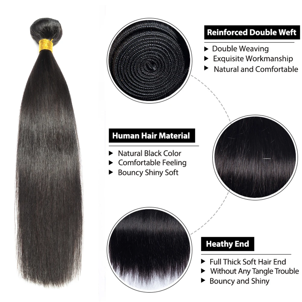 Cabelo brasileiro tecer pacotes 100g 2/3 pacote 30 polegada em linha reta cabelo humano burndles natural preto trama de cabelo humano extensões