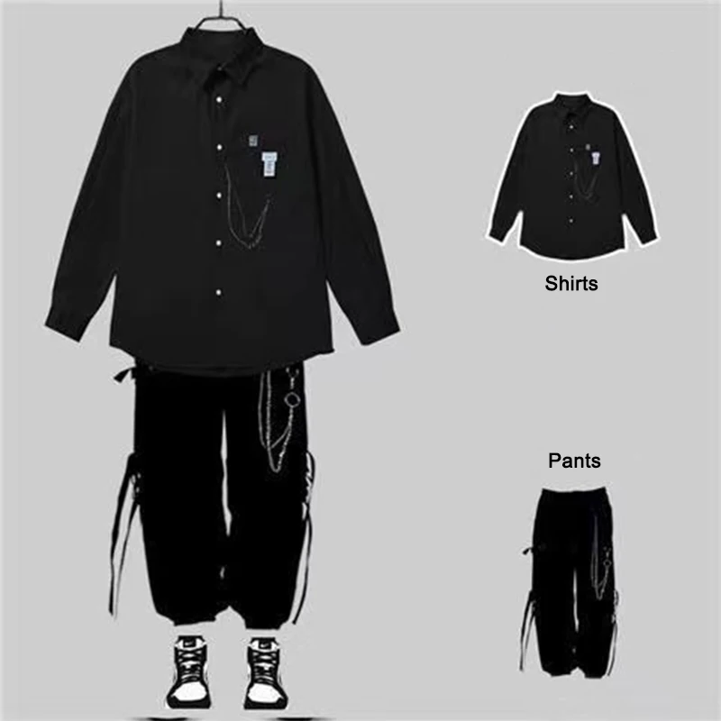 ARENS Techwear Men's Sets Goth Gothic Clothing Men's Shirt Long Sleeve Male Shirt Punk Rave Men's Long Set Streetwear Hip Hop