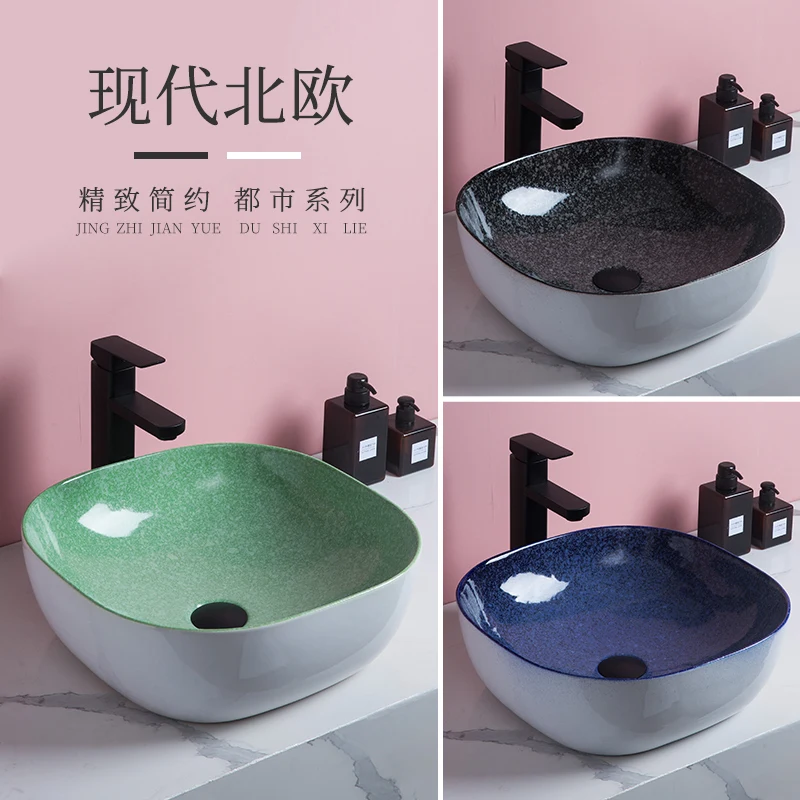 Square countertop basin, minimalist washbasin, household bathroom ceramic art, single sided tray, balcony