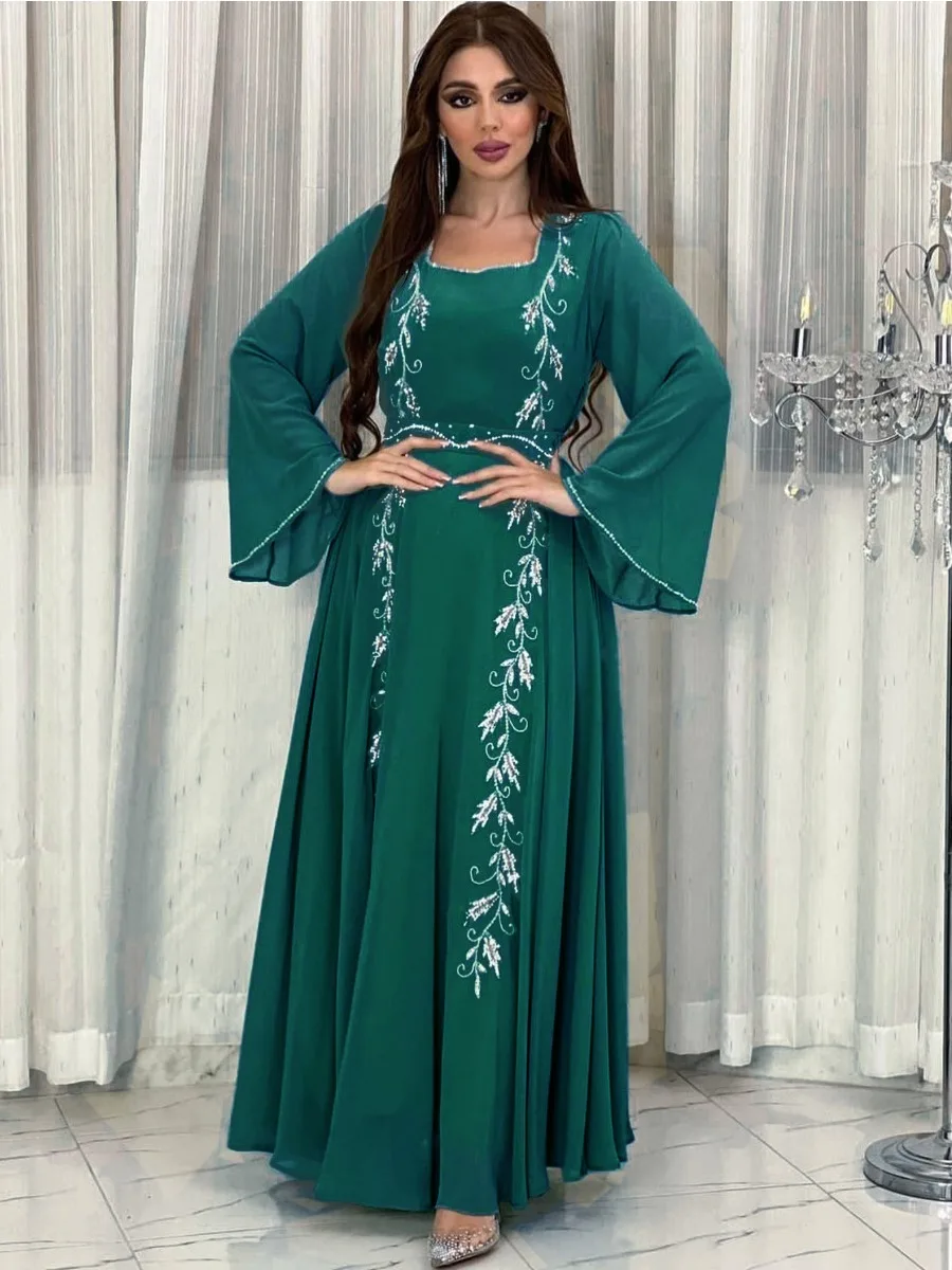 Vestido de fiesta musulmán Eid para mujer, Abaya bordada con lentejuelas, Ramadán, Abayas con cordones, caftán islámico, túnica larga modesta árabe de Dubái, 2024