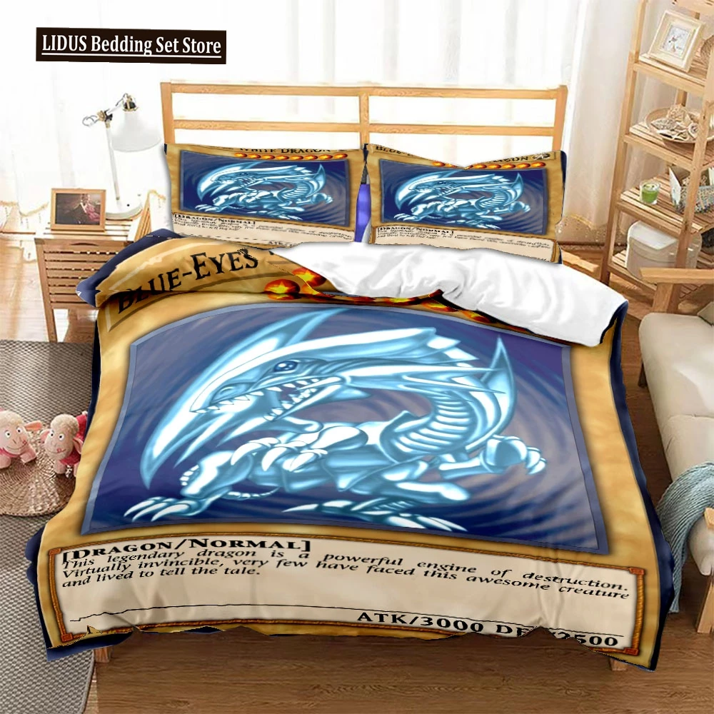 

Anime Yu Gi Oh Card Duvet Cover Set Blue Eyes White Dragon Cartoon Bedding Sets King Size For Boys Girls Comforter Cover Sets