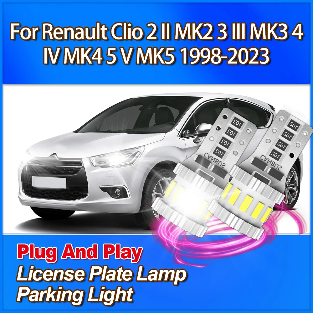 

3400LM License Plate Lamp 6000K Parking Light 12V Canbus 6W Car For Renault Clio 2 II MK2 3 III MK3 4 IV MK4 5 V MK5 1998-2023