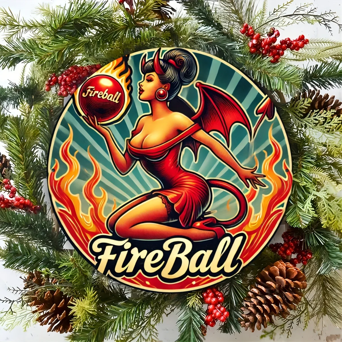 Fireball Whiskey - Rundes Holzschild - Die perfekte Wahl für die Dekoration von Zuhause, Büro, Café, Bar und Garage