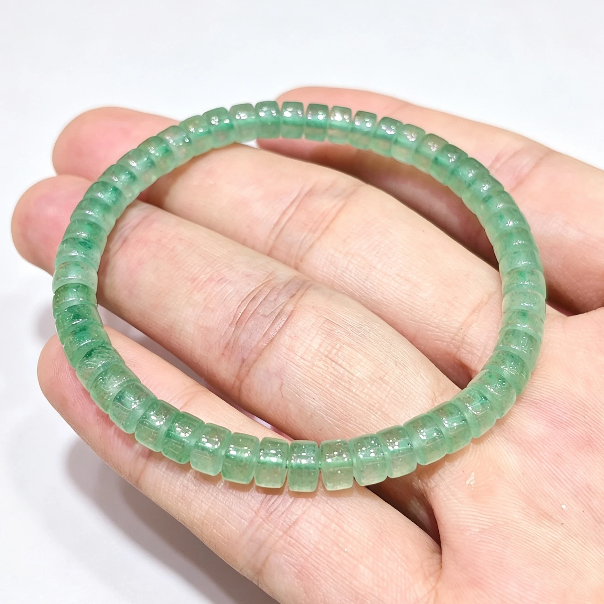 Natural Green Aventurine Disc Bead Bracelet Gemstone Square Tablet Stretch Wristband Fine Jewelry Present Supply 1 Pc