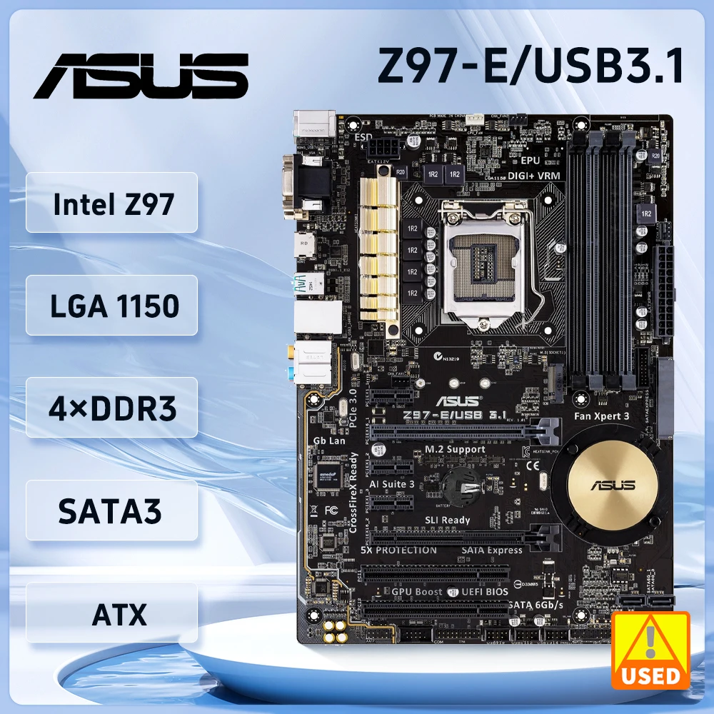 

Материнская плата ASUS Z97-E/USB 3,1, LGA 1150, Intel Z97, поддержка Core i3-4130 i7-4770, ЦП M.2, 4 × DDR3, 32 ГБ, ATX