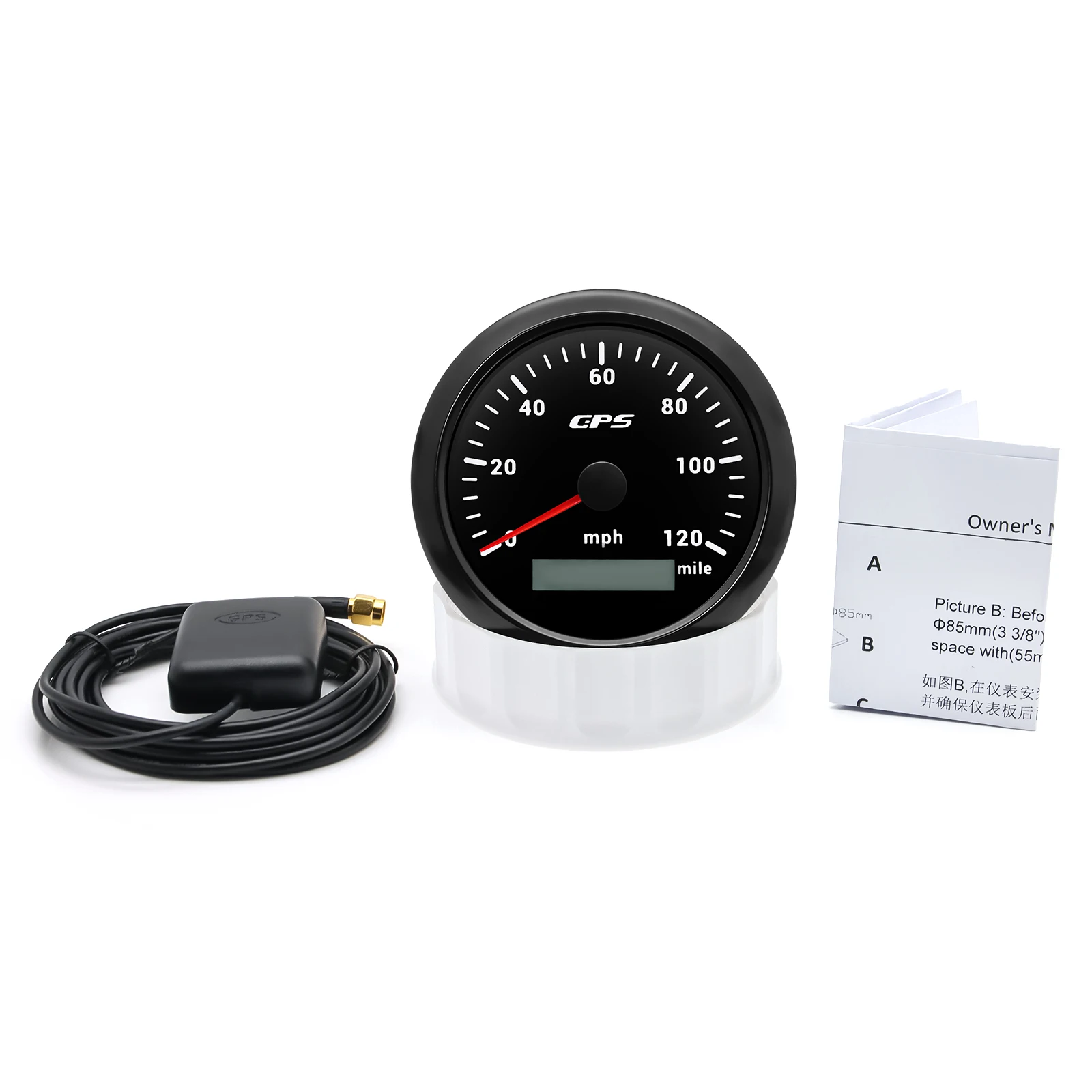 60 120 200 KMH MPH 85mm Marine GPS-Tachometer Bootsgeschwindigkeitsmesser mit GPS-Antenne Motorrad-Autoanzeige für Audi A3 A4 7-Farben-LED – Detail 24