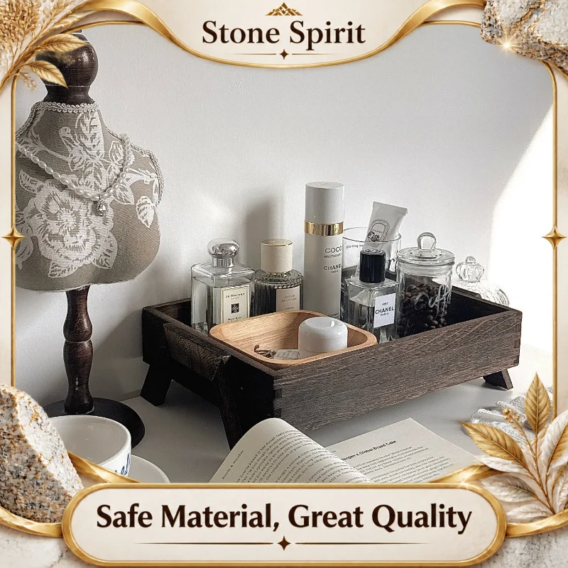 Vintage Solid Wood Storage Box - INS Style Organizer Tray for Living Room Coffee Table/Desktop Clutter/Cosmetics & Decor