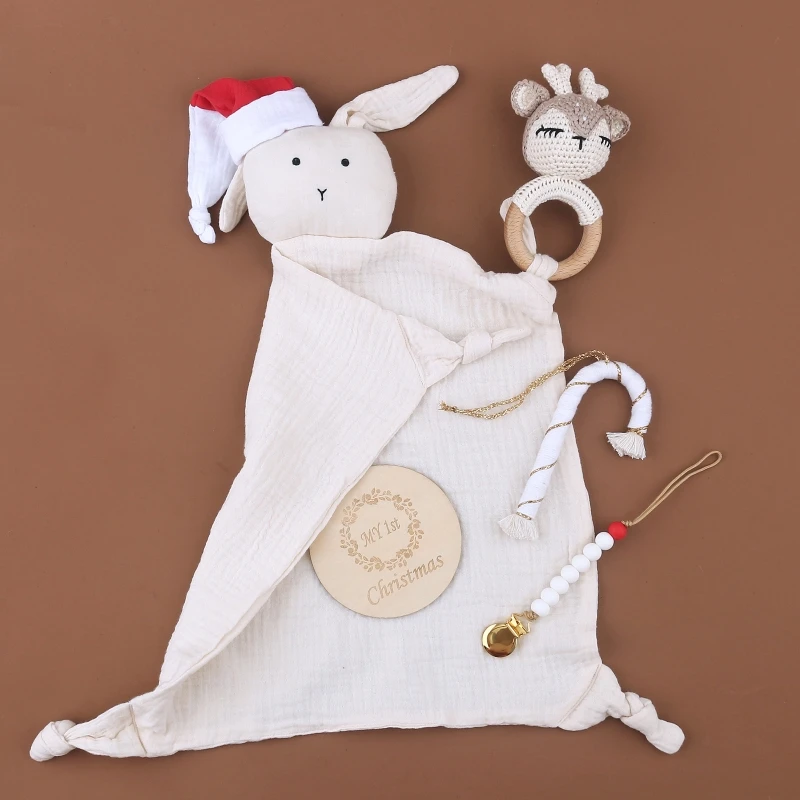 

1Set Soothe Appease Towel Pacifier Clip Chain Baby Wooden Rattle Christmas Gift