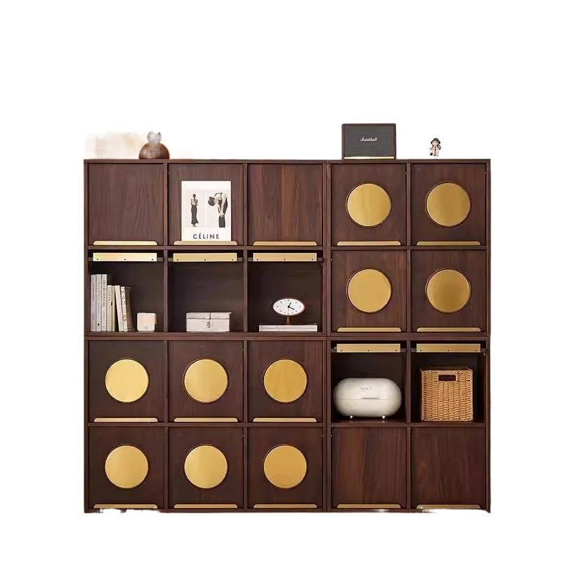 

Retro walnut solid wood living room wall storage bookcase antique storage bedroom storage display cabinet