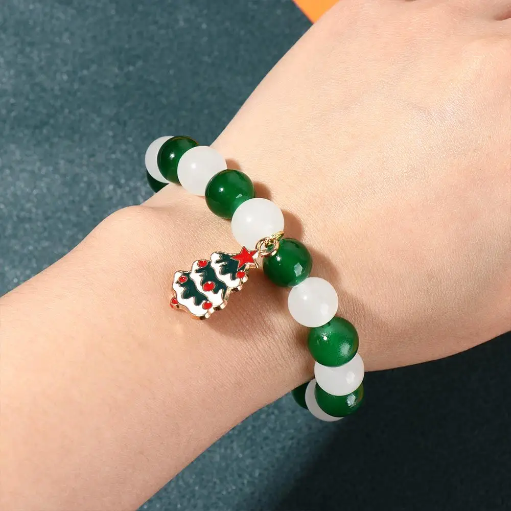 Kriss Kringle Candy Cane Xmas Bracelet Father Christmas Christmas Tree Beaded Xmas Bracelet Snowflake Elastic