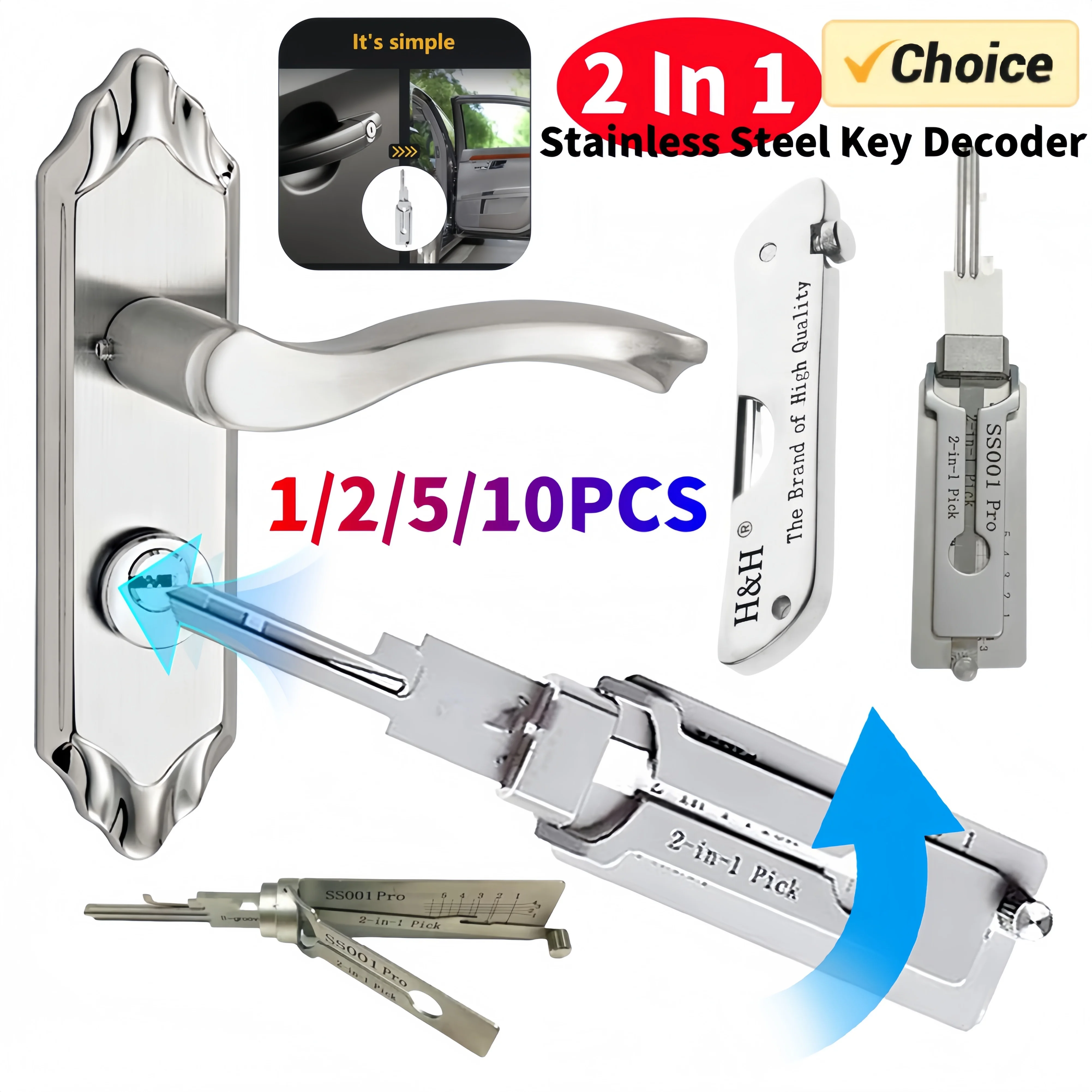 1-10PCS 2 In 1 Decodificatore Chiave In Acciaio Inox O-ring Pickup Kit di Riparazione Gancio di Precisione E Pickup Strumento Mano Gancio Disponibile Manette