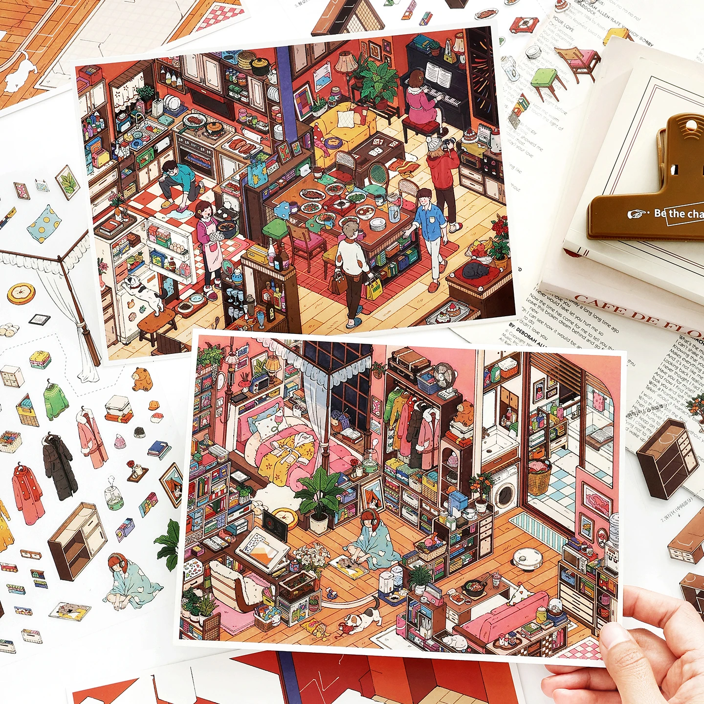 Kawaii Stay-at-Home Diary 3D family gathering Landscape Sticker  DIY Pocket Cabin Scene festival gift image 5