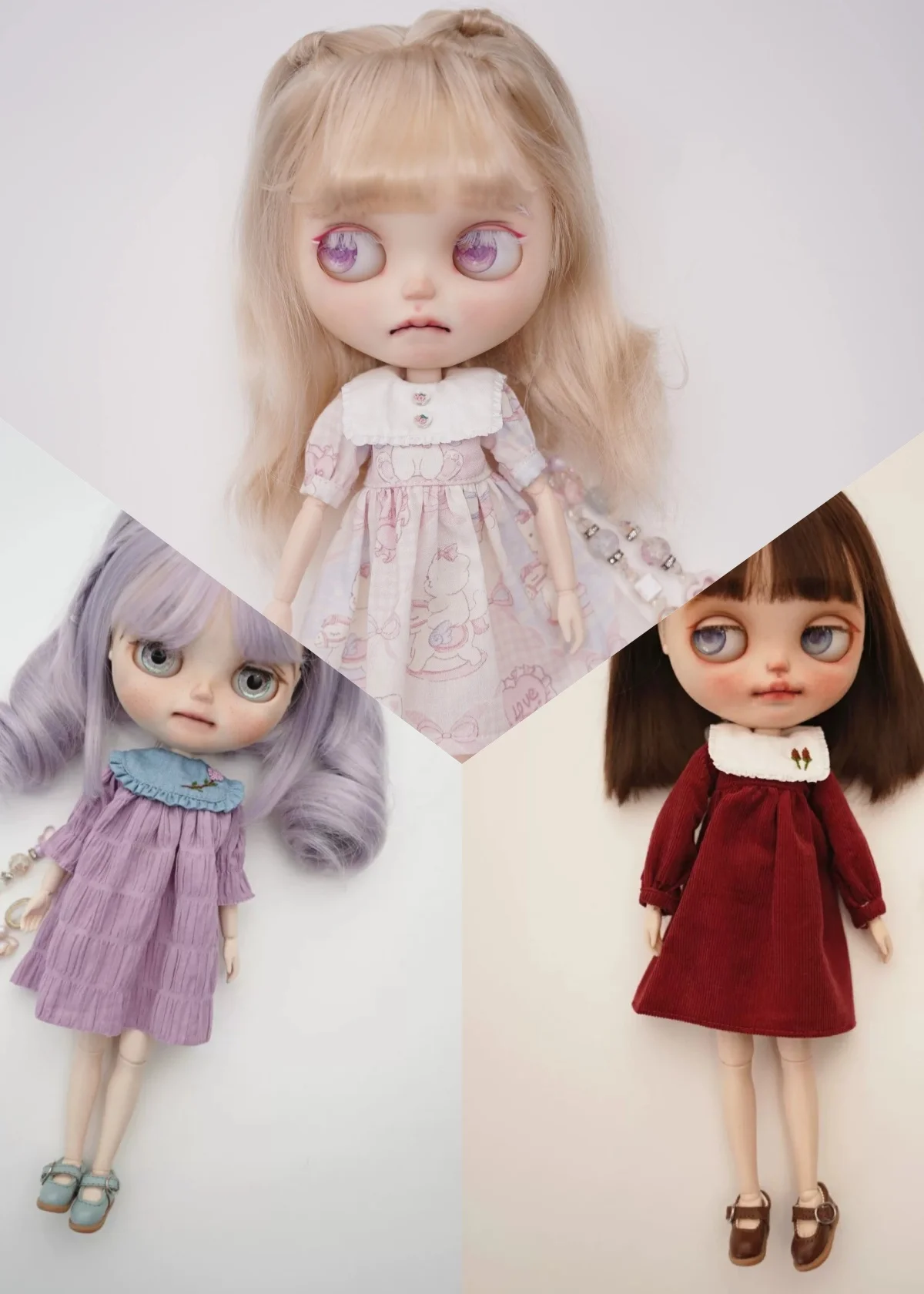 

【Clothing Only】Female Doll's Clothing Accessories Square Neck Dress Hand-embroidered Corduroy Dress Fit Action Figure Blyth Toys