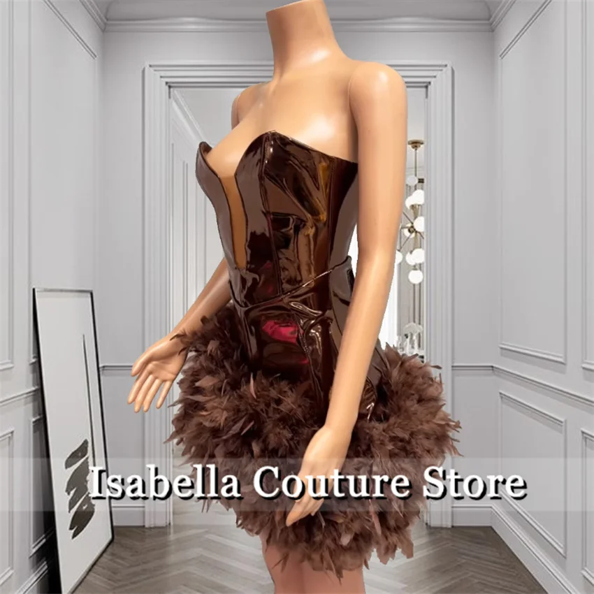 Sexy Short Prom Party Dresses 2025 For Black Girl Leather Feathers Cocktail Dresses Birthday Gown Vestidos De Festa Customized