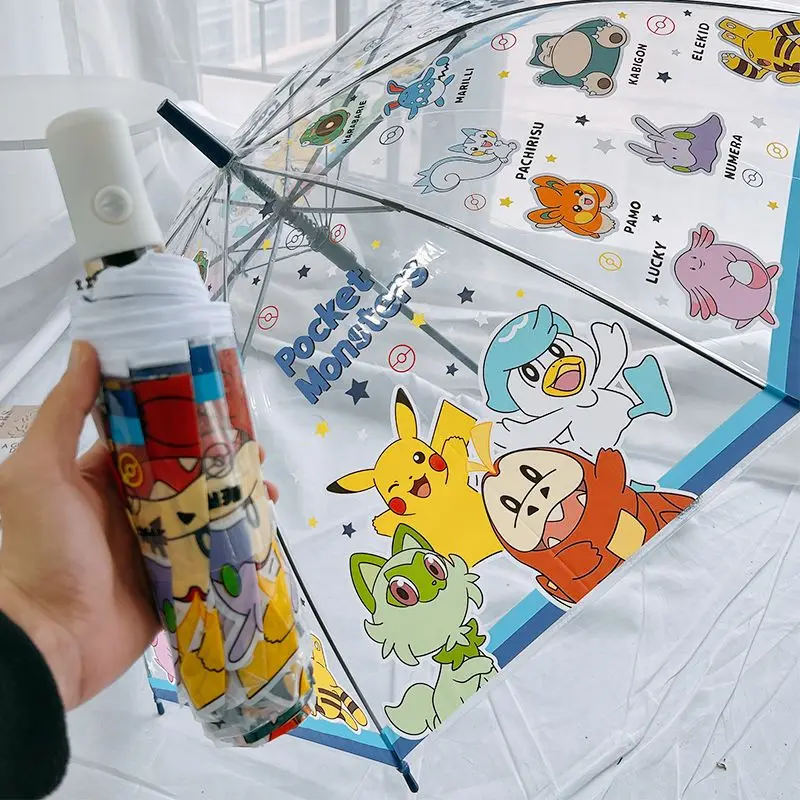 Accesorio de Cosplay de Anime, Lindo Paraguas Plegable Transparente de Pikachu, Totalmente Automático, de Tres Pliegues, Unisex, para Uso en la Lluvia