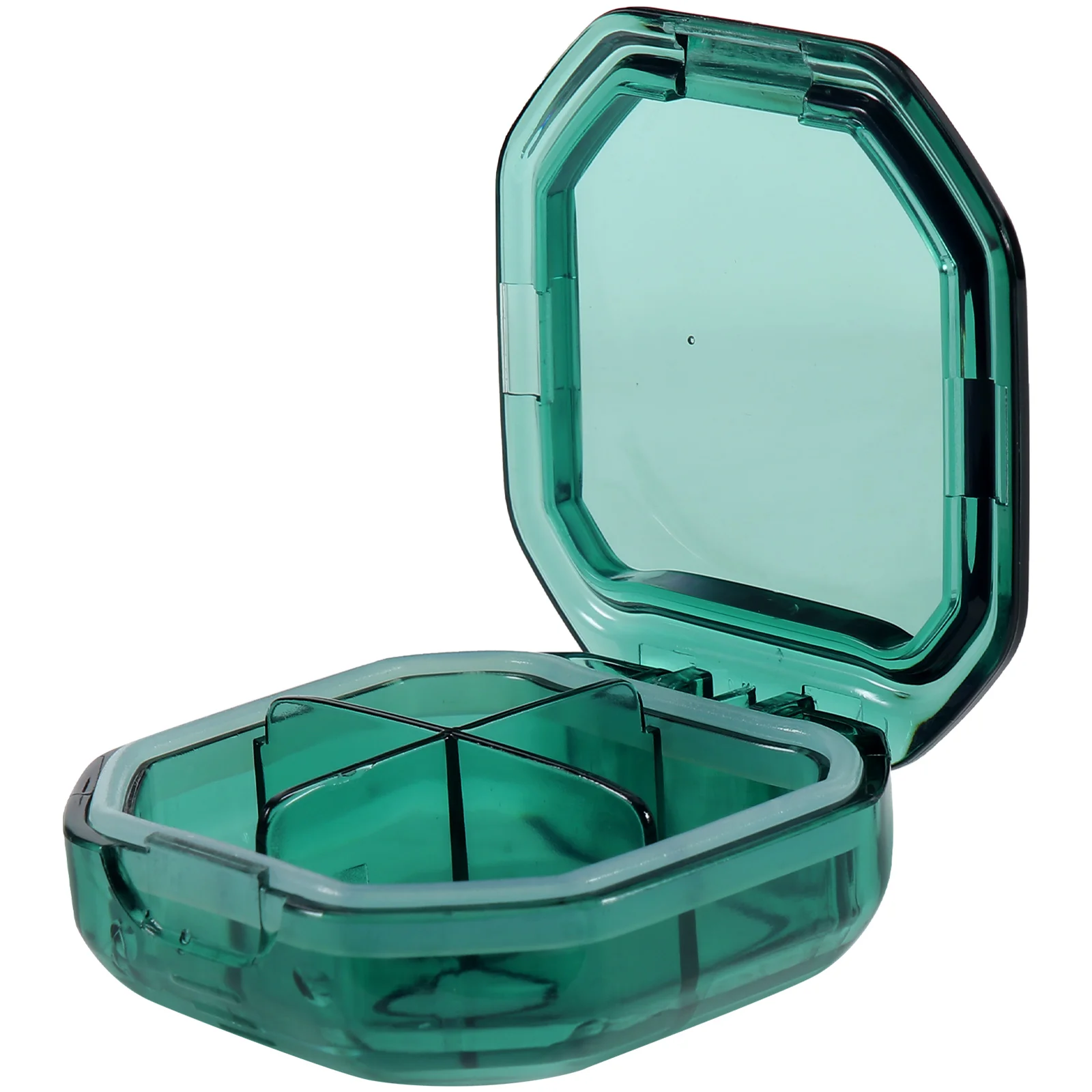 

Portable Transparent Square Four-compartment Pill Green Daily Use Medicine Organizer Case Travel